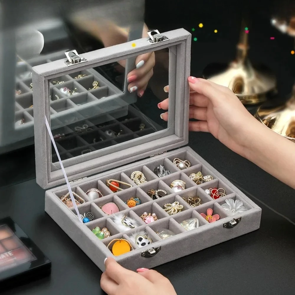 Nova janela transparente grande capacidade 24 grade caixa de armazenamento de jóias simples e high-end anel colar caixa de exibição de armazenamento de jóias