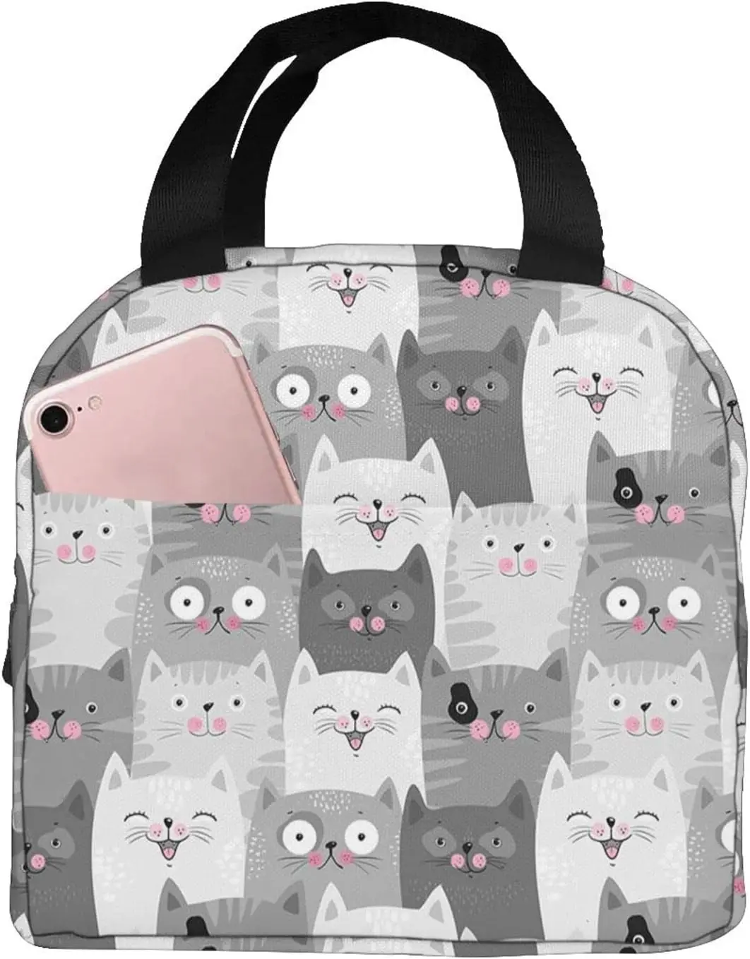 Cute Grey Cats Lunch Bag Insulated Lunch Box Reusable Cooler Thermal Meal Tote for Women Girls Work School Picnic