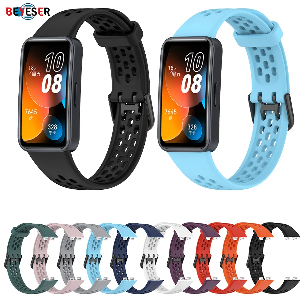 Sport Breathable Strap For Huawei Band 8 Silicone Replacement Watchband Wristband Smart Watch Adjustable Bracelet Accessories