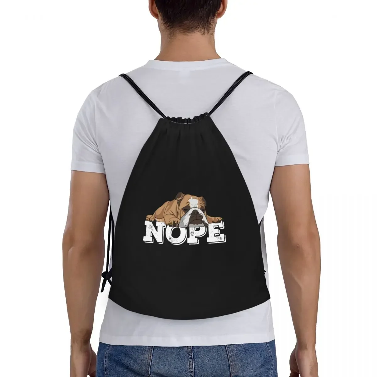 French Bulldog Says Nope Drawstring Backpack Bags Women Men Lightweight Funny Animal Dog Gym Sports Sackpack Sacks for Yoga