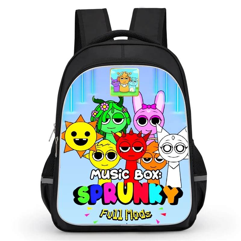 16-inch Sprunki School Bags with Double Zipper Pocket,Cartoon Backpack for Boys Girls,Durable Kids Bookbag for Pupil Students