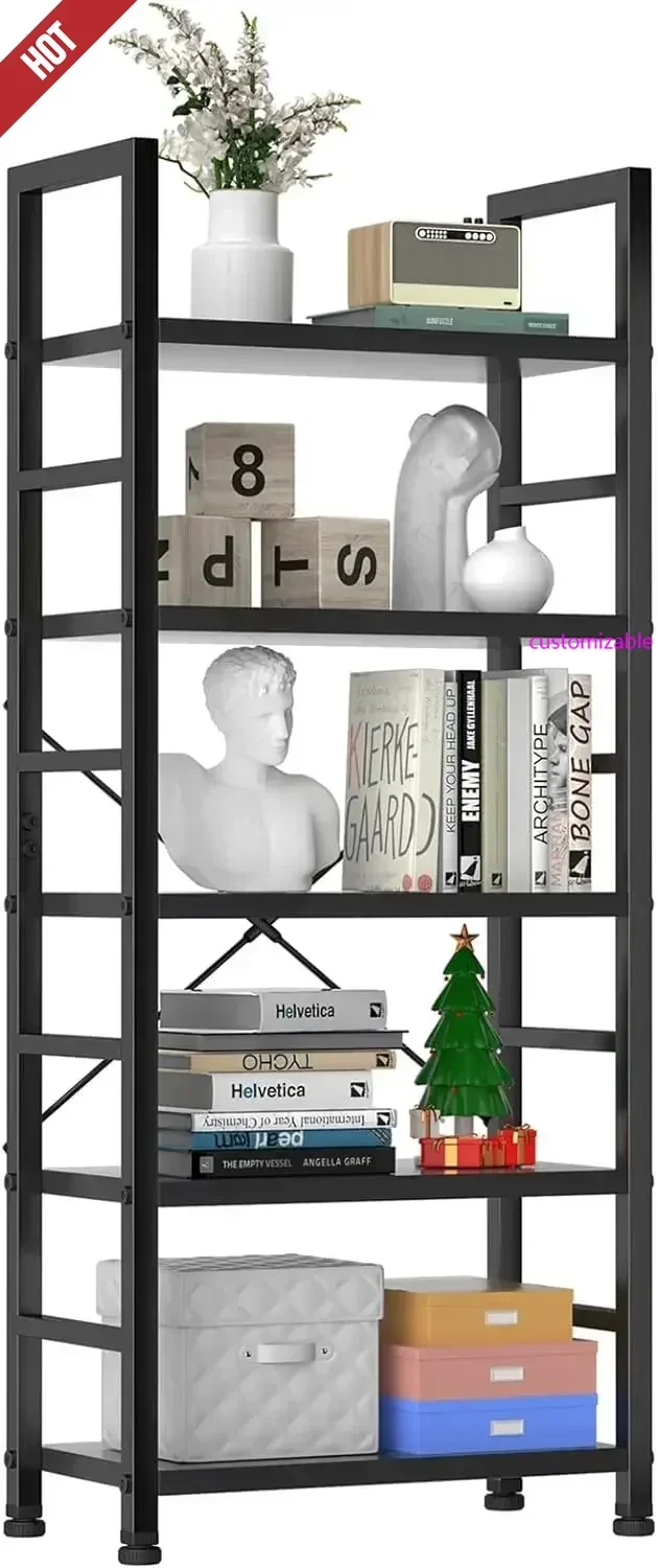 

Book Shelf, 5 Tier Bookcase, Tall Bookshelf Modern Book Case for Books,CDs, Movies, Black Industrial Corner Storage Organizer