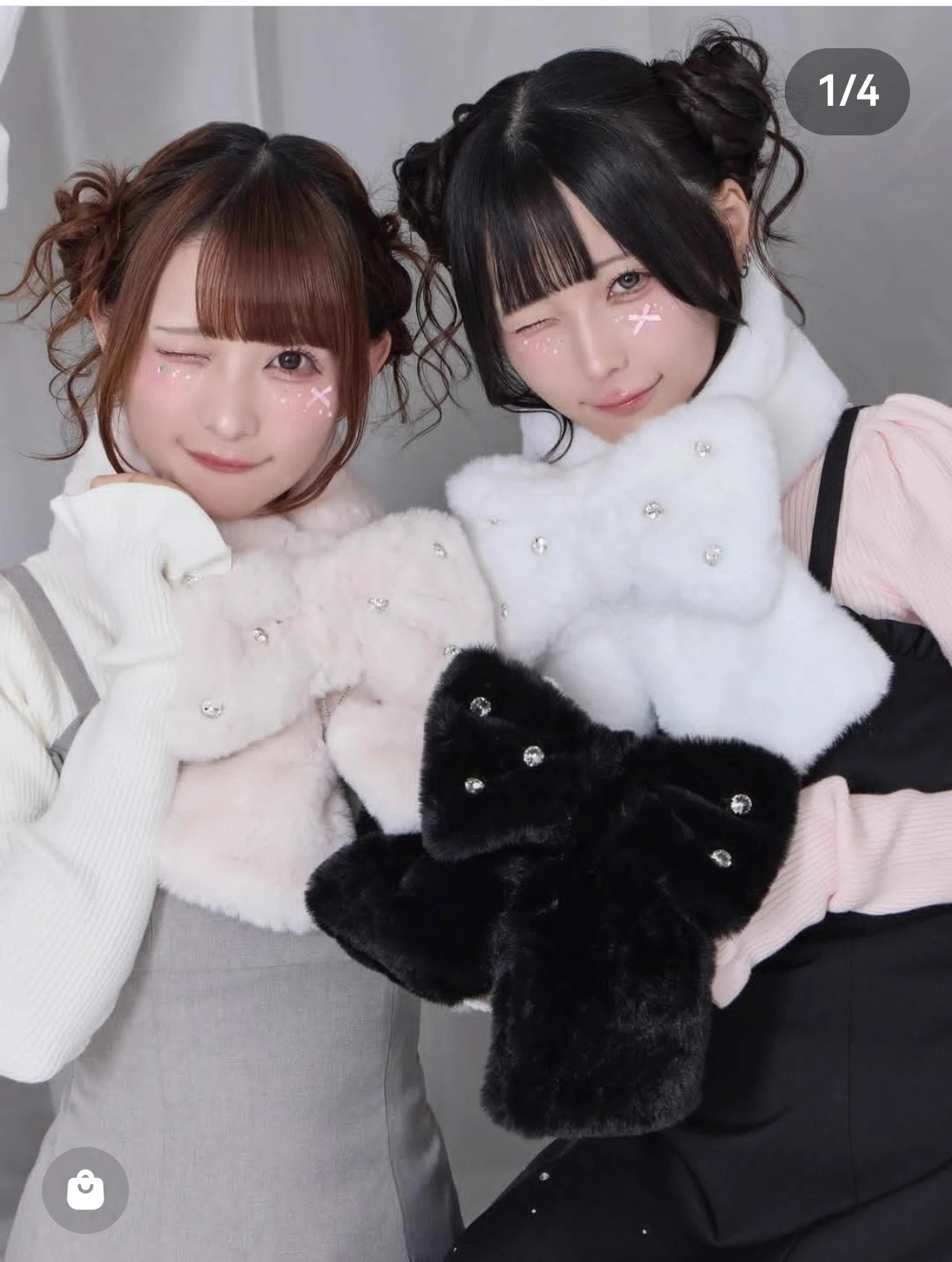 

Japanese Kawaii Cute Sweet Lolita Bow Rhinestone Soft Scarf Soft Sister Autumn and Winter Plush Warm Scarf for Woman