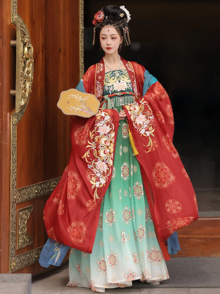 

Tang Dynas Sle Hanfu Women's Chest-Length Embroidered Kho Sari Skirt And Svel Top Ensemble Chinese Traditional Costume