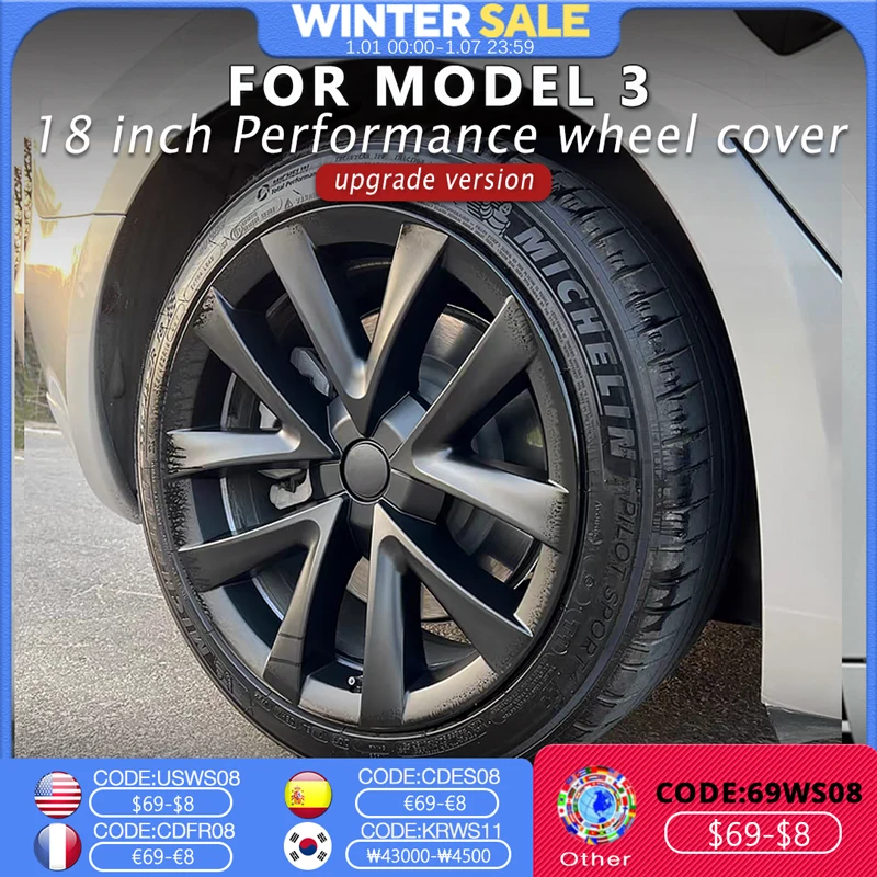 4PCS HubCap Performance Replacement for Tesla Model 3 Wheel cover 18Inch Automobile Hub cap Full Rim Cover Accessories 2018-2023