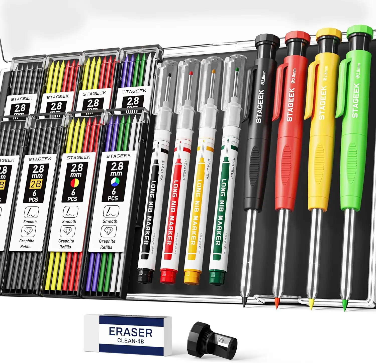 

4-Piece Carpenter Pencil Set with Sharpener, 52 Refills & Deep Hole Markers for Woodworking