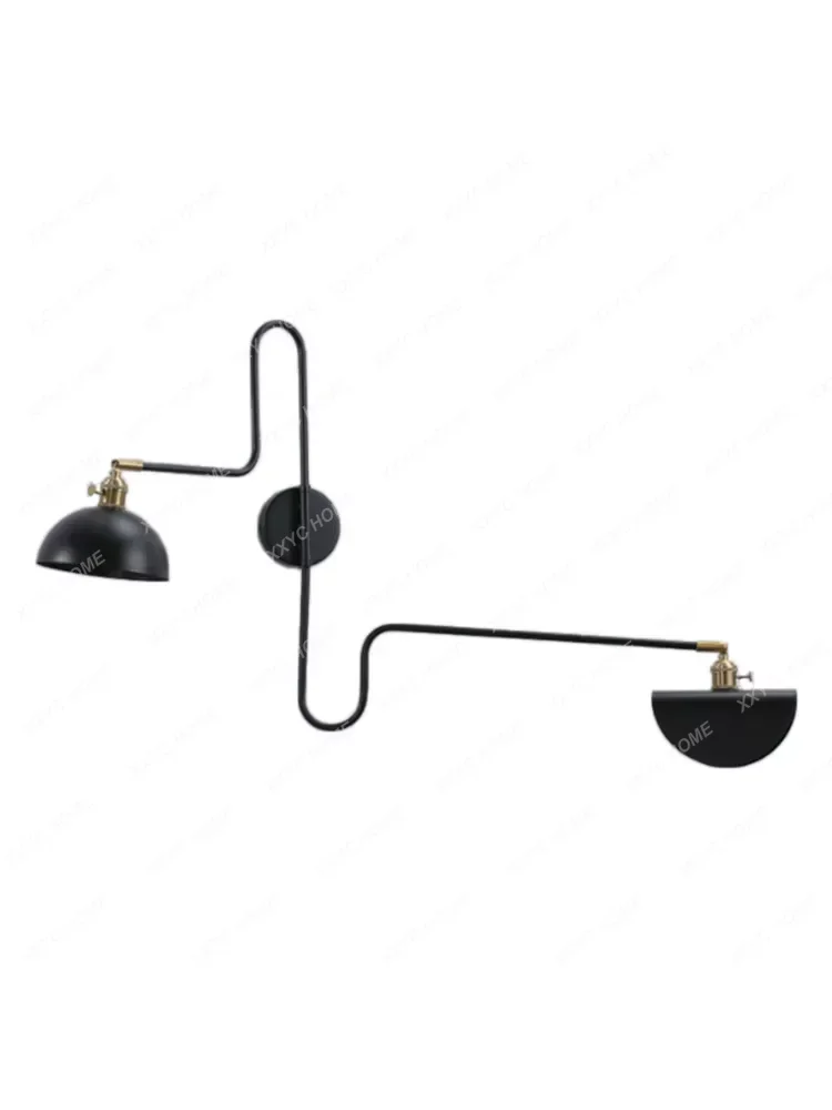 Designer Industrial Long Pole Wall Lamp with Switch Gold/Black Swing Arm LED Wall Sconces Sofa Living/Model Room Background Cafe