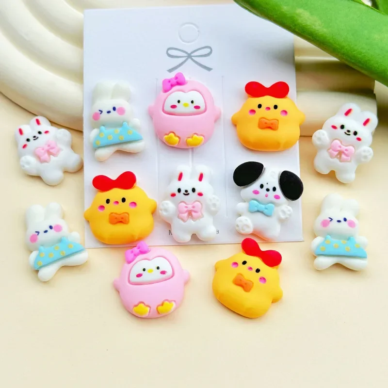 5pcs Cute Frosted Rabbit Bear Chick Resin Fkatback Charms for DIY Jewelry Accessories Mobile Phone Case Accessories Material