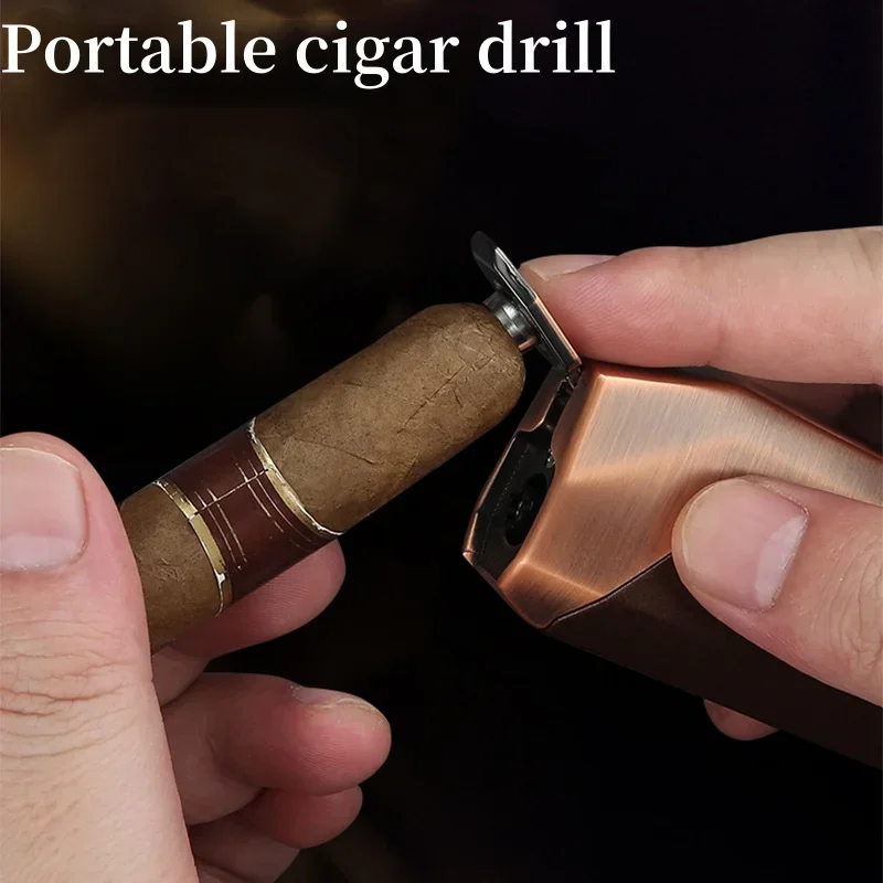 HONEST Metal Windproof Butane Gas Turbo Lighter Double Flame Direct Spray Cigar Lighter With Cigar Perforated Smoking Set