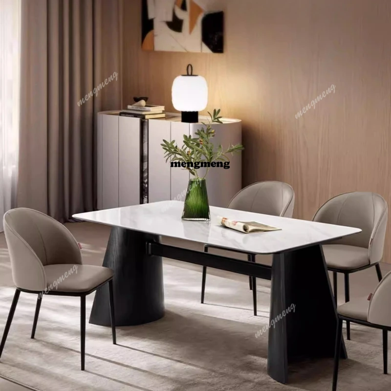 

Italian light luxury French retro natural marble dining table and chairs home restaurant