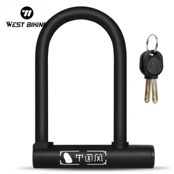 WEST BIKING Bicycle U Lock Durable Zinc Alloy MTB Road Bike Padlock Anti-theft Safety Lock Motorcycle E-Bike Cycling Accessories