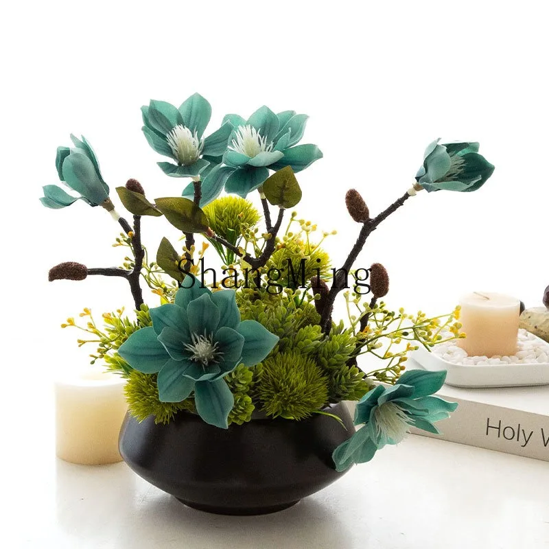 LXY new Chinese classical zen magnolia flower simulation fake flower living room study desktop small ornament