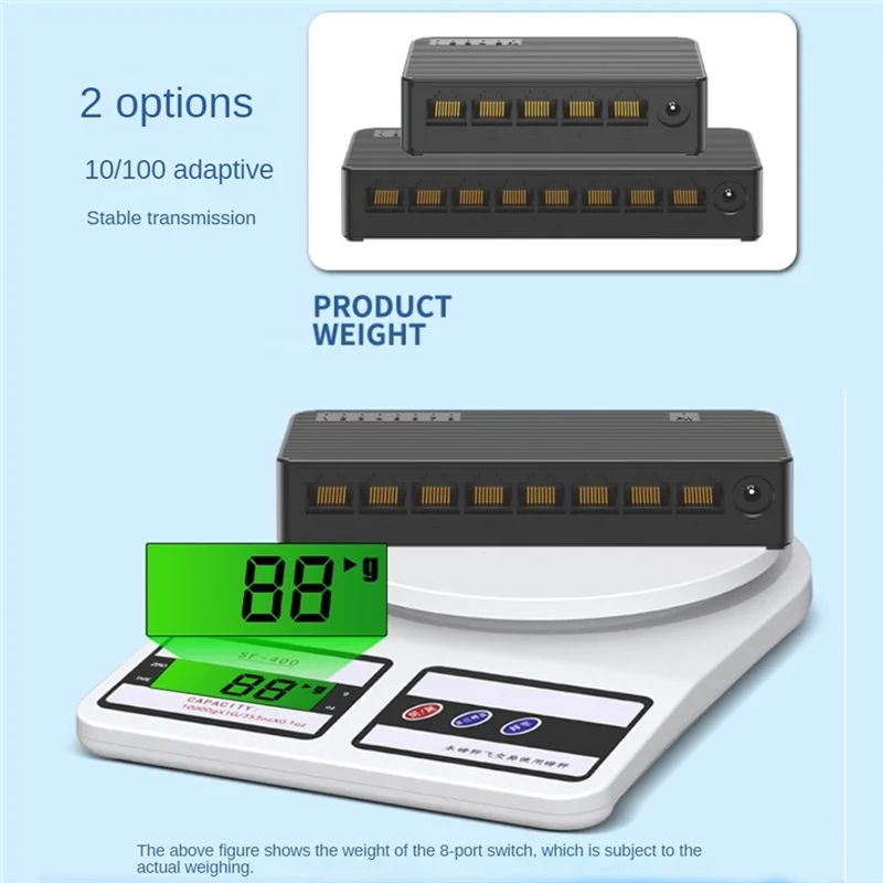 Exquisite-Network Switch Mini 5Ports Ethernet Switch 100Mbps Hochleistungs-Smart Switcher RJ45 Hub Internet Injector, EU-Stecker