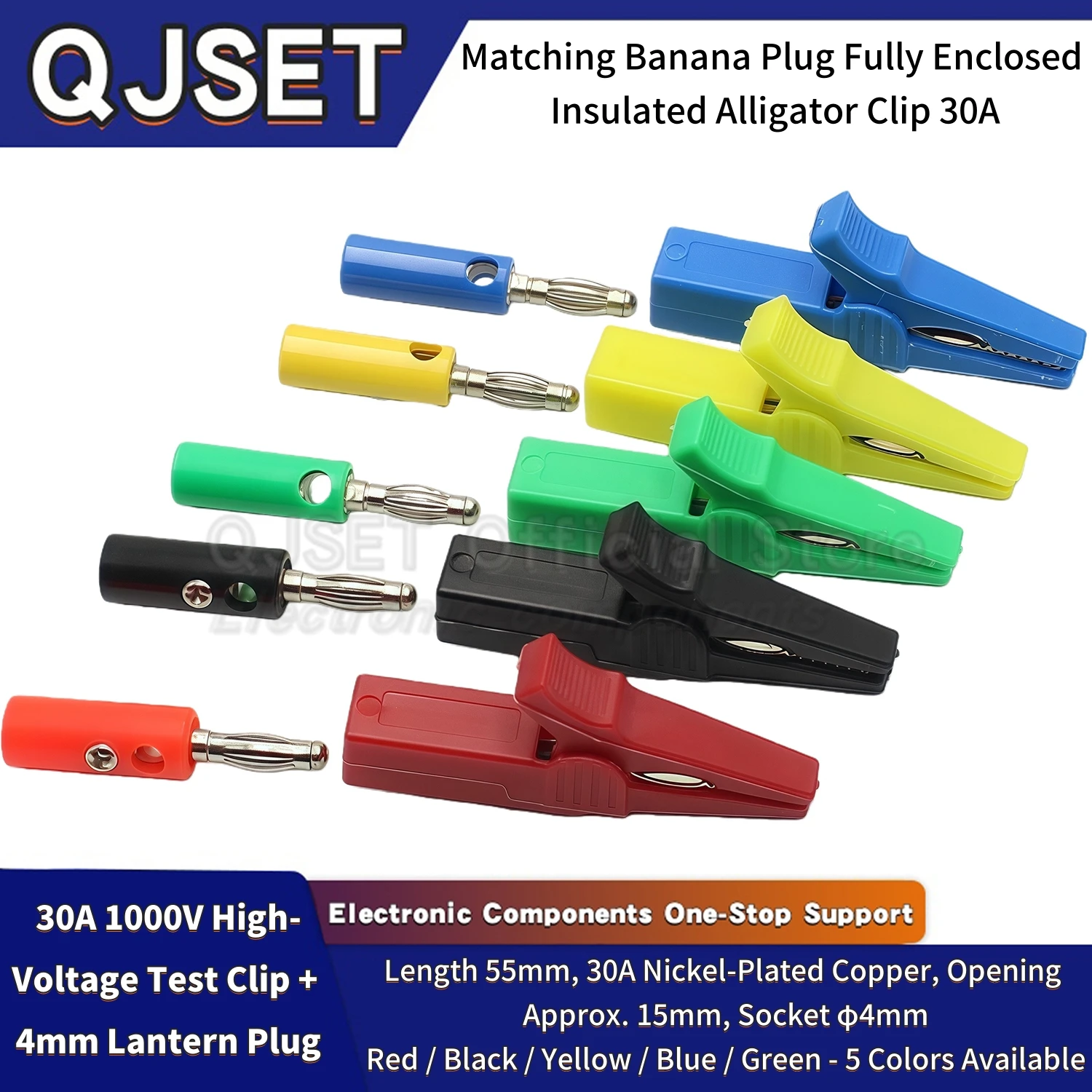 1 Set 55mm Pure Copper Alligator Clip with 4mm Banana Plug Test Probe High-Voltage Test Clip Wire Cable Clamp with 10mm Opening