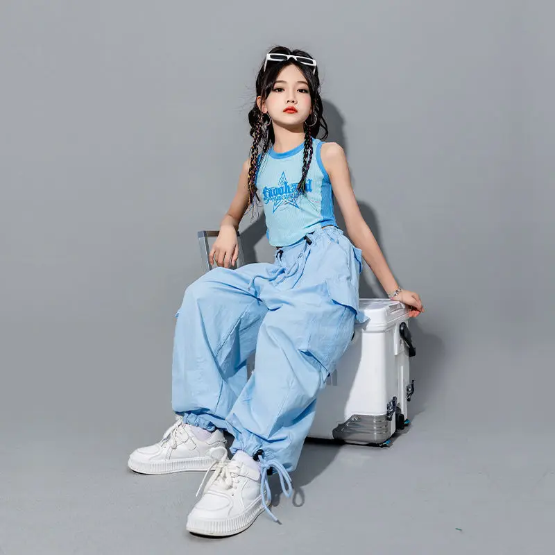 Girls Loose Casual Cargo Pants Fashion Korean Street Style Hip Hop Trousers Wide Leg Pants with Belt for School Vacation Daily