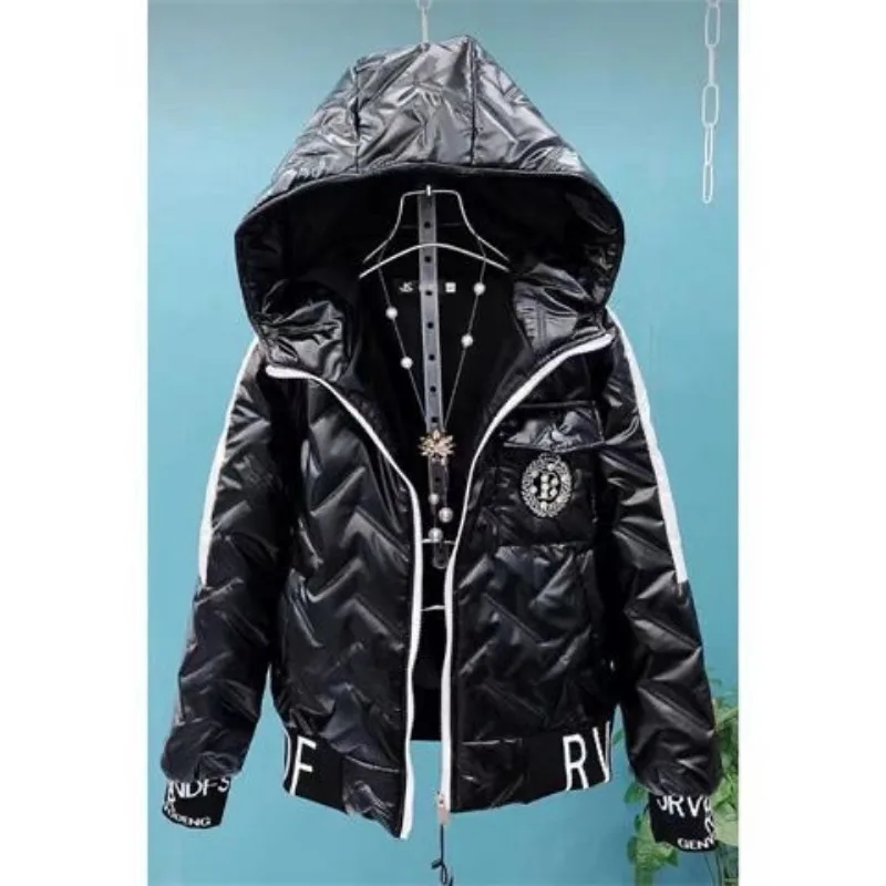 Autumn Winter 2024 New Women Jacket Bright Cotton Clothes Parkas Fashion Hooded Coat