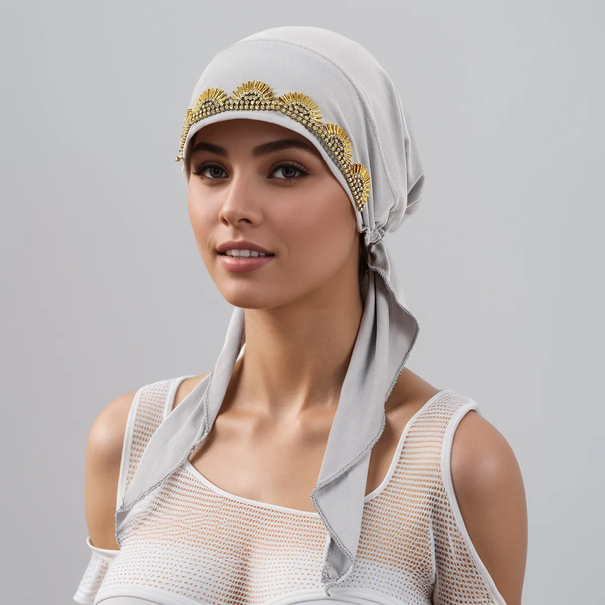 

Женский мусульманский тюрбан с бриллиантами, хиджаб с предварительно завязанной химиотерапией, однотонная шапка от выпадения волос, шарф на голову, эластичная бандана, шапочки, новинка