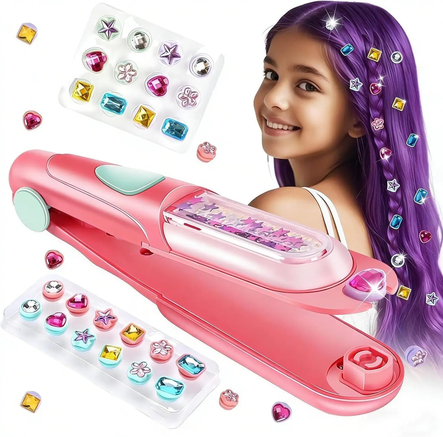 

Hair Gem Stamper Kit,Kpop Bling Hair Jewels for Girls Toys Hair Styling Tool with Reusable Shining Diamonds,Birthday Gifts Toys