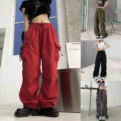 Casual Joggers Cargo Pants Women Solid Low Waist Pants Drawstring Wide Leg Baggy Trousers Y2k Streetwear Oversize Sweatpants