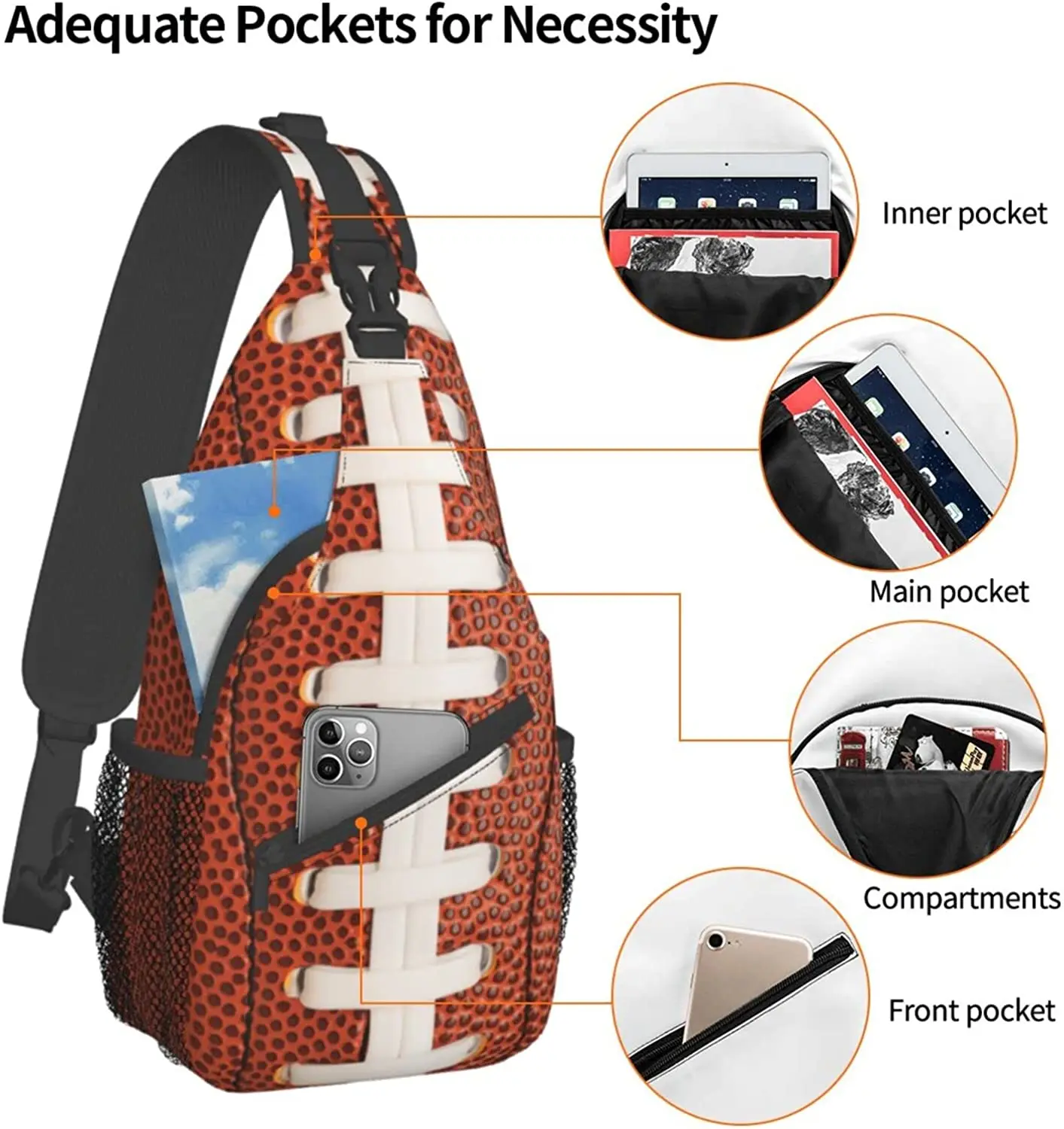 American Football Sling Backpack Crossbody Shoulder Bags For Men Women Trendy Casual Adjustable Chest Bag Daypacks For Hiking