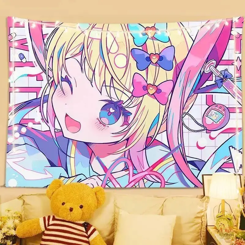 Cyber Yandere Girl Y2K Aesthetic Tapestry Kawaii Decor Bedroom Wall Styling Photo Backdrop Ideal for Geometric Cloud Design