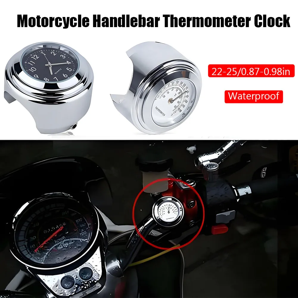

Motorcycle Temperature Gauges Glow-in-the-dark Quartz Clock 22mm/25mm Universal Dustproof Luminous Clock for Handlebar Dial