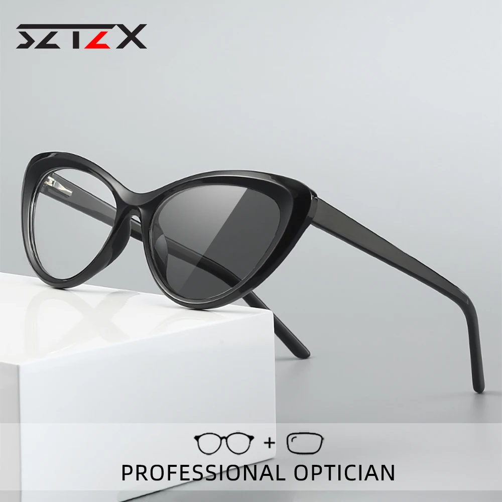 

SZTZX Модные женские фотохромные очки кошачий глаз для чтения с защитой от синего света при близорукости и гиперметропии оптические очки по рецепту на заказ