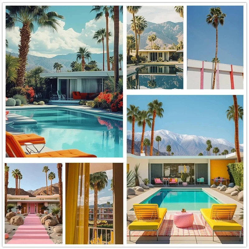 

Summer Retro Fresh Palm Pool Resort Landscape Poster Diamond Oil Painting Prints Wall Painting Living Room Bedroom Home Decor