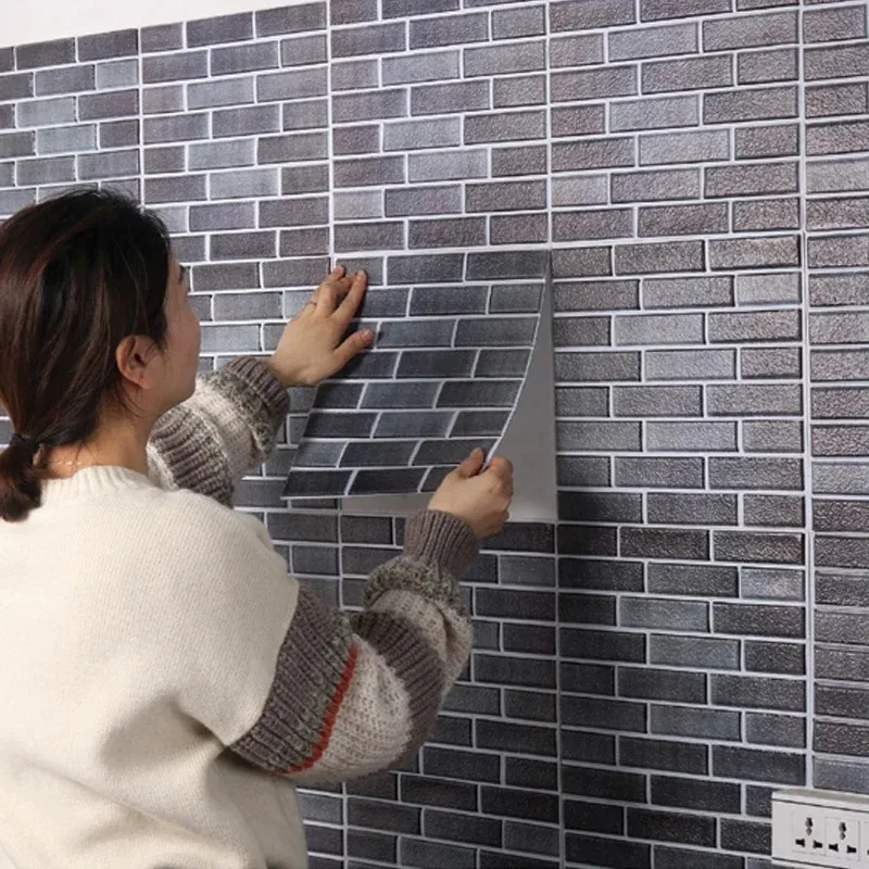 

10pcs Self Adhesive Wallpaper Living Room Bedroom 3D Wall Sticker Waterproof Oilproof Wallpaper Kitchen Bathroom Home Decor