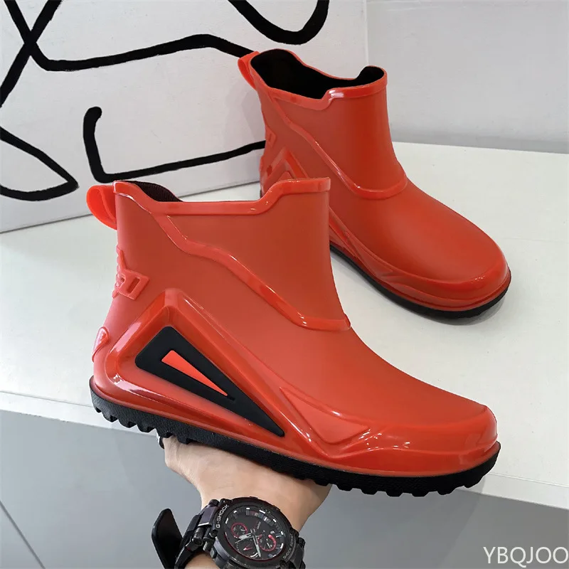 2022 Red Bottom Low Rain Shoes Men Waterproof Slip On Loafers Rain Shoes Men\'s Galoshes Rubber Rain Shoes Male Rubber Rain Boots