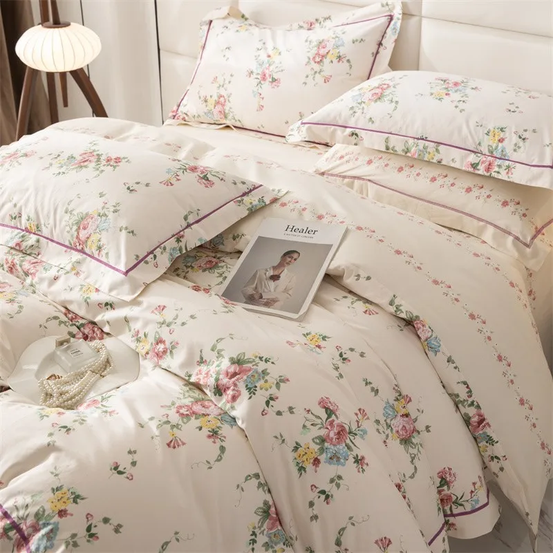 Imagem -03 - Conjunto de Cama Floral Premium Edredão Confortável Folha Plana Cabida Fronhas Duplo Rainha Rei 100 Algodão