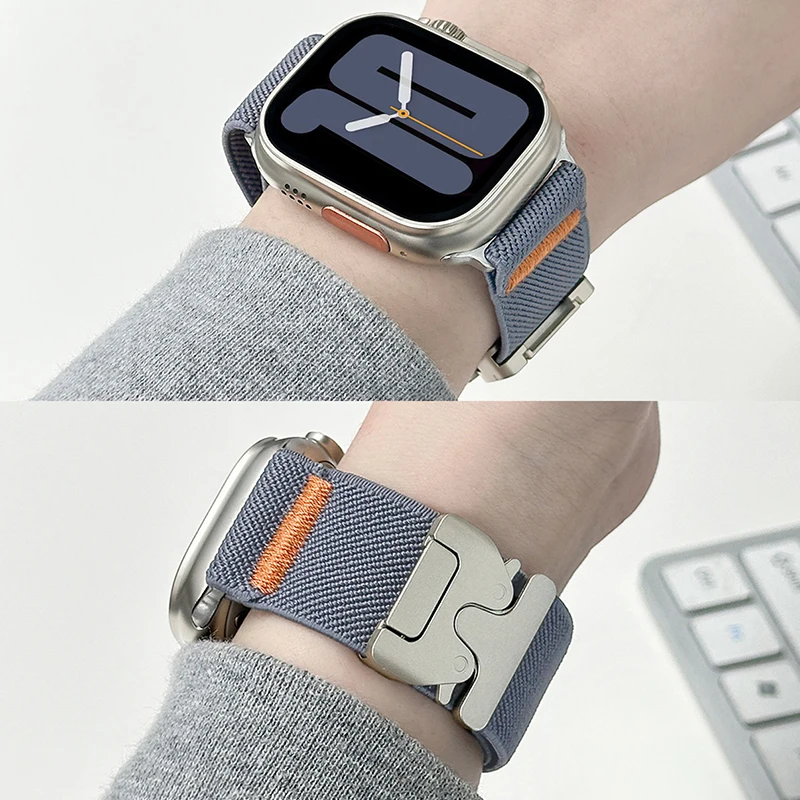 Elastisches Nylonarmband für Apple Watch Band 41–44 mm, 46–42–45 mm, Fallschirmschnalle, Armband, IWatch-Serie 10, 9, 8, 7, 6 SE Ultra 2, 49 mm