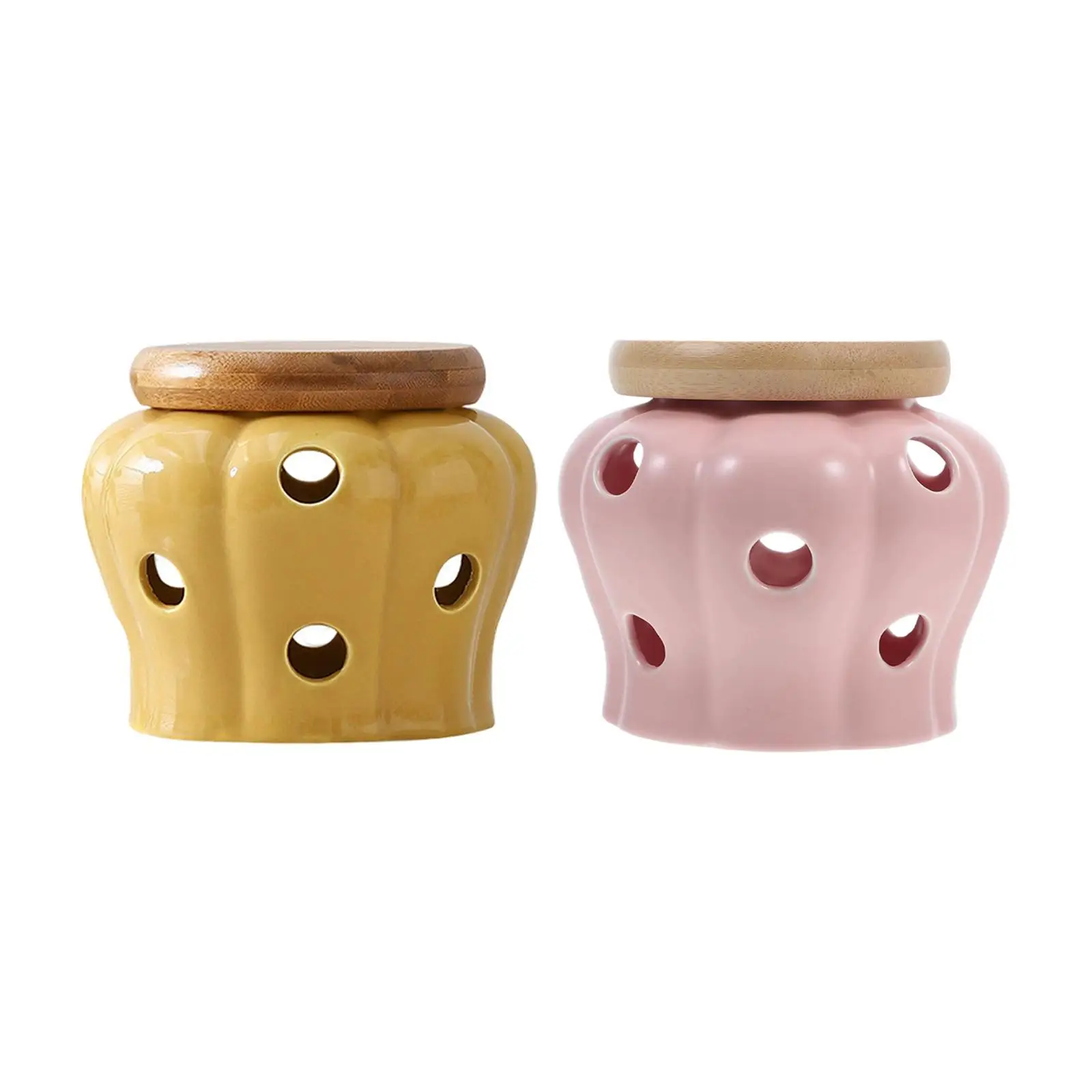 Garlic Keeper Small Round Ventilation Multipurpose Cellar Pot Ceramic Jar with Lid Storage Container
