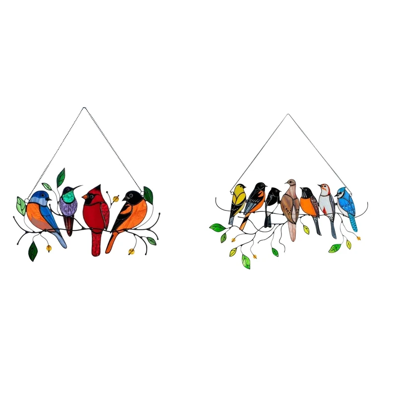 Multicolor Birds On A Wire High Stained Garden Suncatcher Birds Ornaments Hanger On A Branch Suncatchers Pendant Home