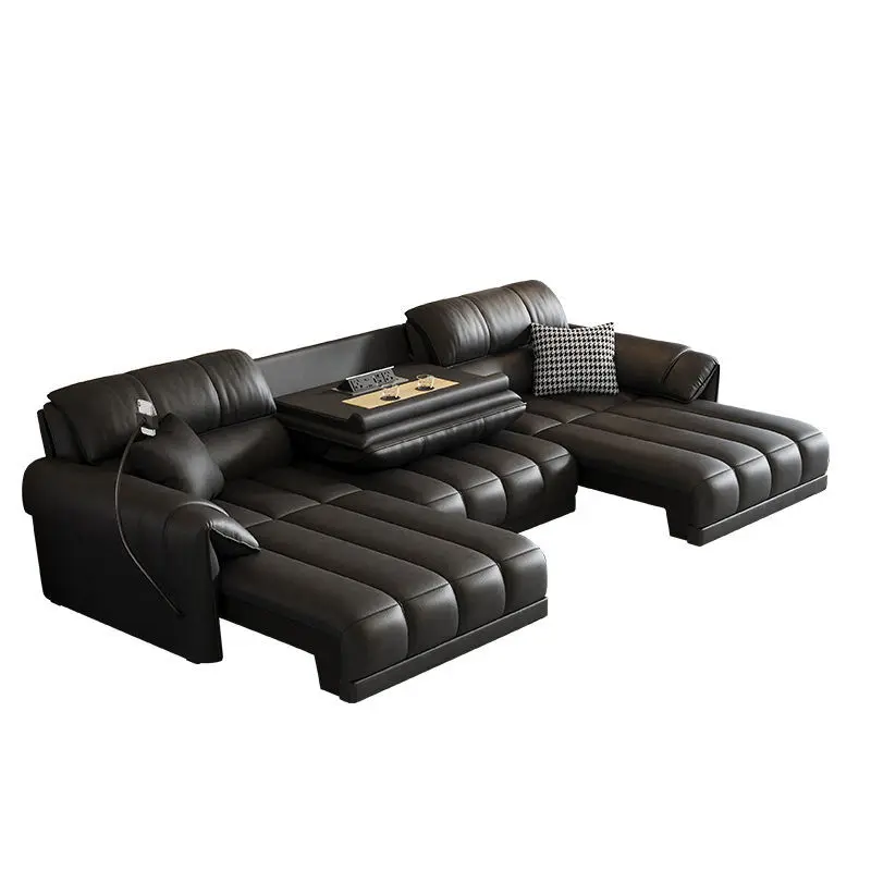 

Medieval style electric sofa against the wall, multi-functional remote control retractable leather sofa bed