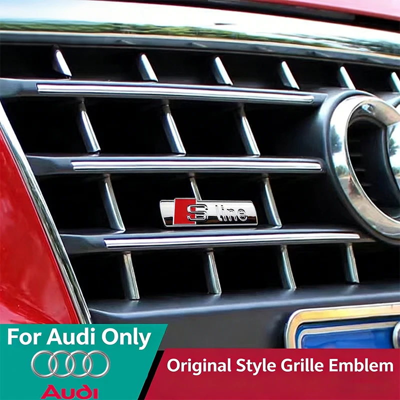 �y�Z�[�����z3D Metal S Line Logo Stickers Car Fender Side Badge Front Grille Emblem For Audi Sline S3 S4 S5 S6 S7 RS Quattro Q7 Q5 Q3 A4 B8