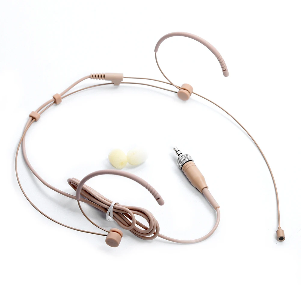 Beige Double Earhook Headset Mic Headworn Microphone 3.5mm 3 Pin For 4 Pin XLR-Plug FOR Omnidirectional Microphone