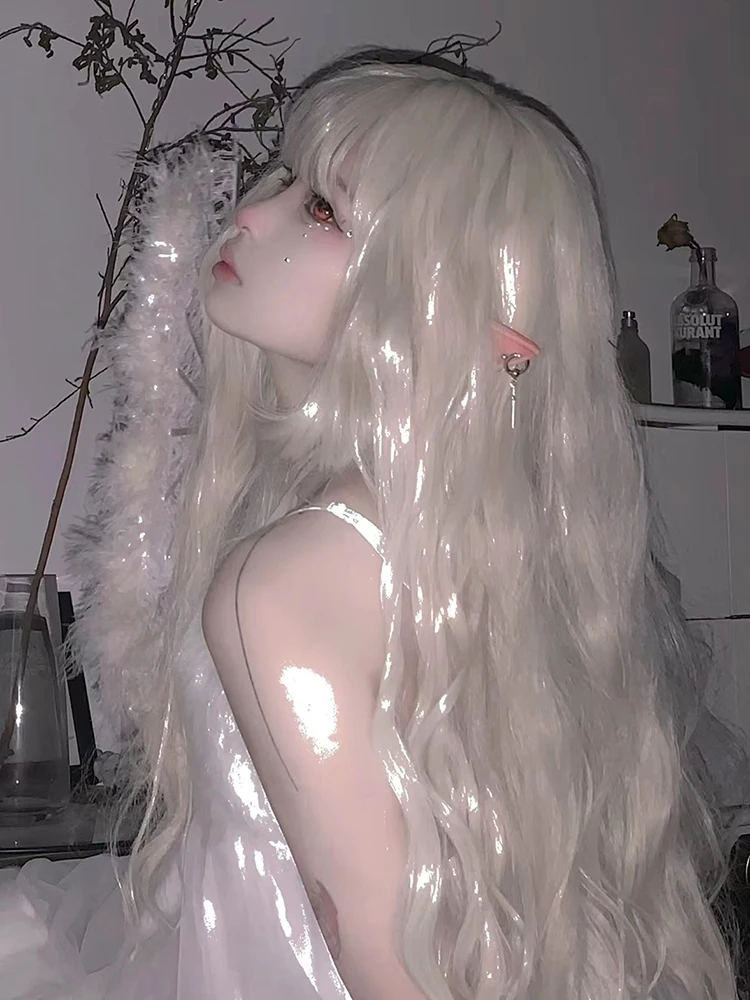 

Water dance wig white hair beige white curly hair long hair wool curl lolita subculture cos lolita big waves