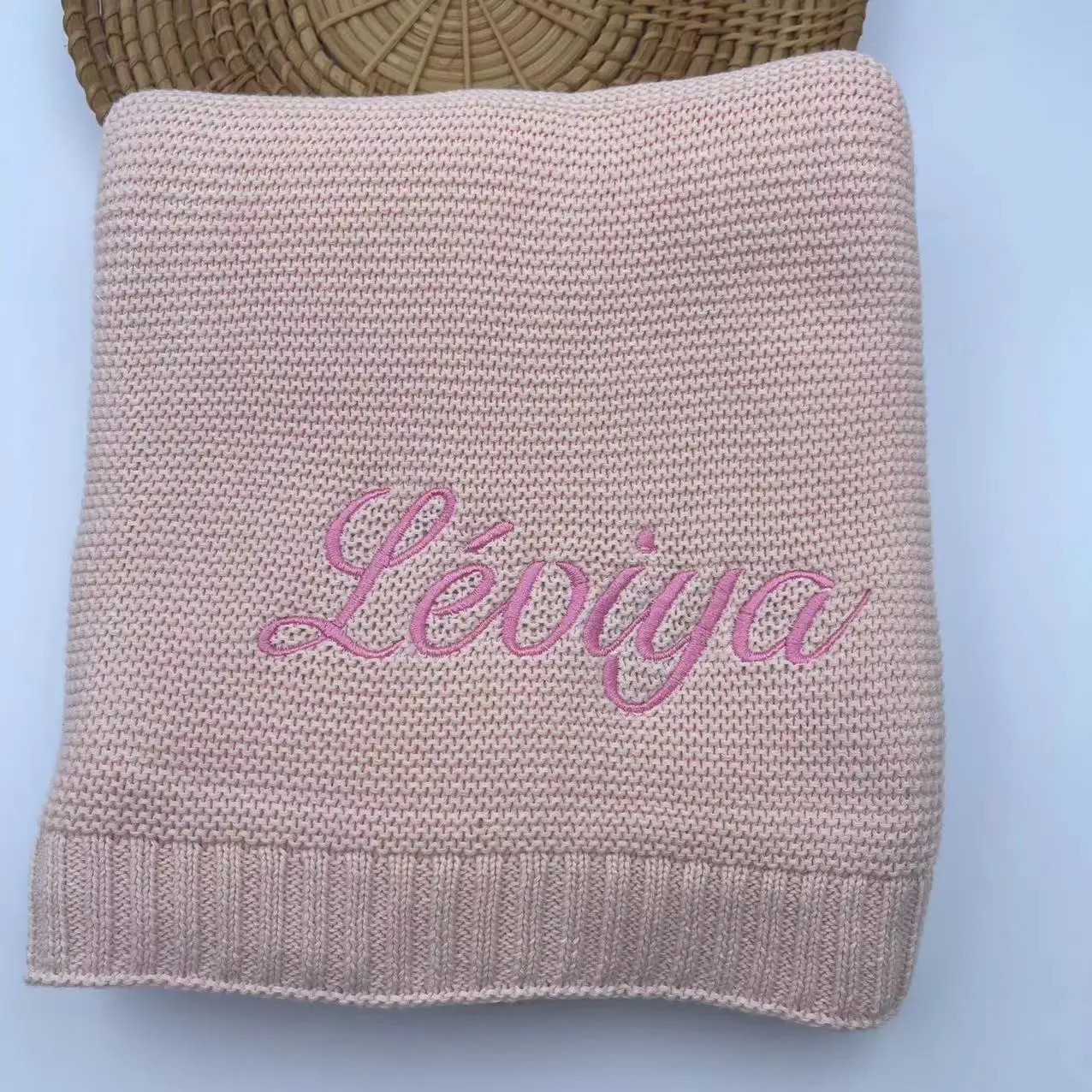 Knitted Baby Blanket Personalized Name Baby Shower Newborn Baby Gift Soft Breathable Blanket Embroidered Kids Cotton Nap Blanket