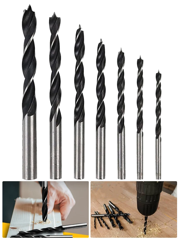 Round Shank Drill Bits Woodworking Drill Woodworking Drilling White/Black Carbon Steel Round Shank Three Point