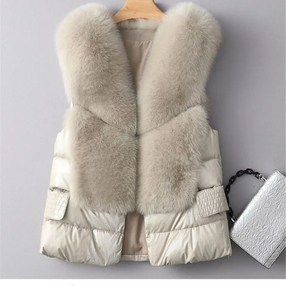 2025 New Winter Short Down Jacket Women's Imitation Fox fur Vest Female Fashion Temperament Warm Winter Waistcoat Jacket Tops