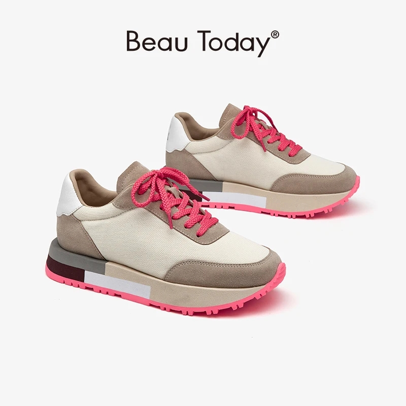 

Beautoday Chunky Sneakers Women Genuine Cow Leather Round Toe Platform Patchwork Ladies Csual Shoes Handmade 29574