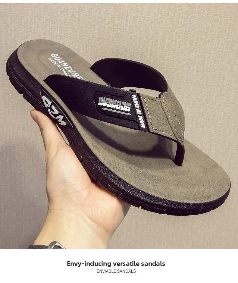 Herren-Leder-Flip-Flops, Sommer-Neuheit, rutschfest, dicke, weiche Sohle, verschleißfest, lässige Sandalen für Zuhause, draußen, Strand – Detail 5