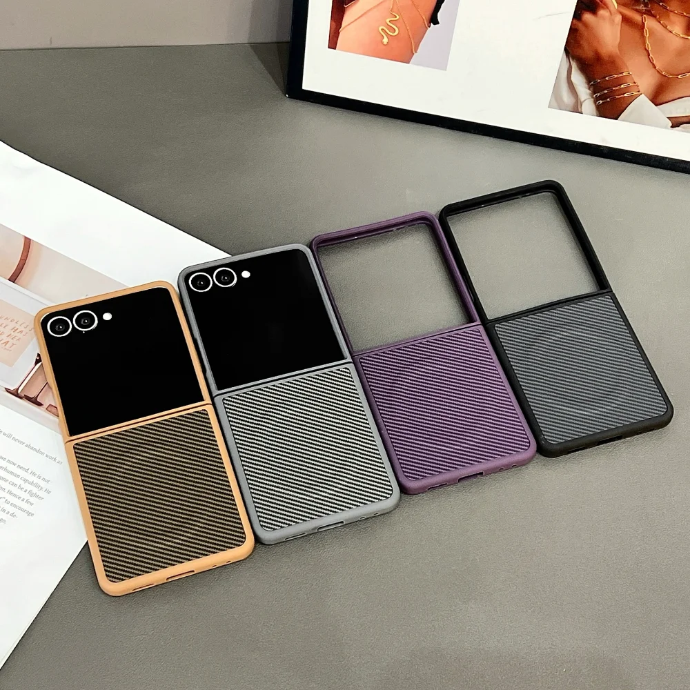 Carbon Fibre Texture Magnetic Phone Case for Samsung Galaxy Z Flip 7 6 5 4 3 5G Wireless Charging Bumper Soft Shockproof Cover