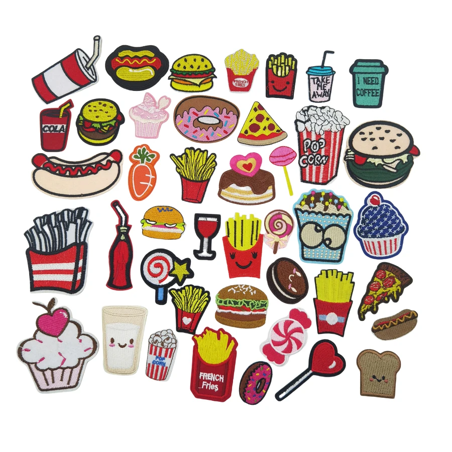 Embroidery Sewing Iron On Patches For Clothing Backpacks Fusible Thermoadhesive Stickers Applique DIY Hamburg Fries Stitch Stuff