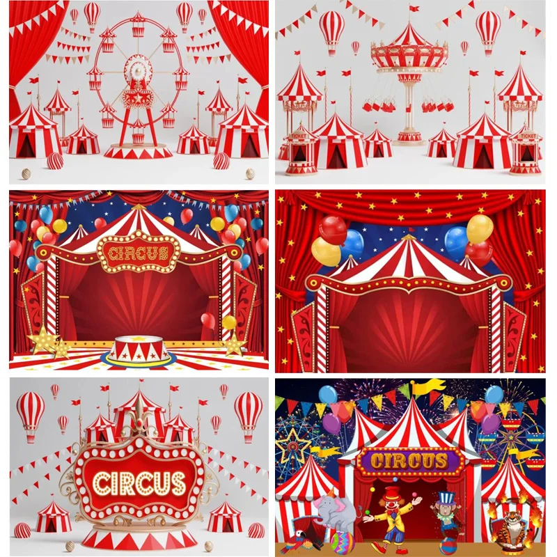 Circus Animal Trainer e Acrobat,Carnival Show Photography fondali Stage Clown acrobazie sfondo Cartoon Photo Booth Prop