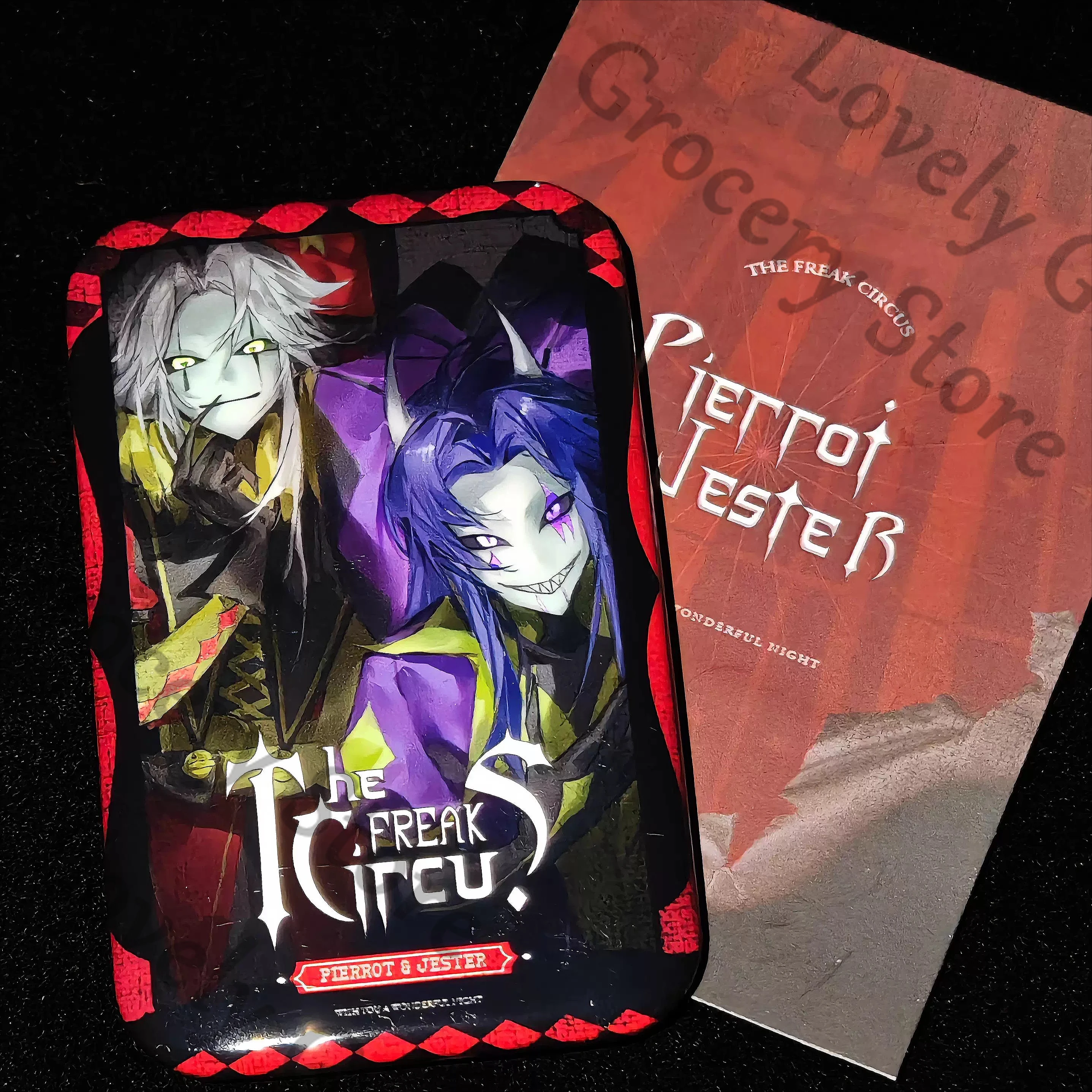 

Anime The Freak Circus Jester Pierrot Cosplay Cartoon Postcard Emblem Badge Lesser Calorie Widget Card Pendants Brooch Fans Gift