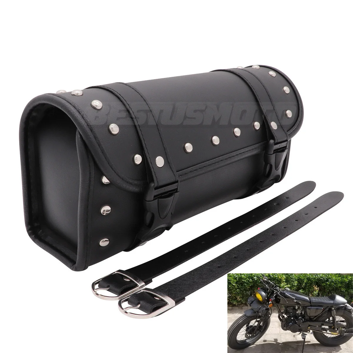 Motorcycle Bag Saddlebags PU Leather Front Fork Tail Tool Bag Luggage For Harley Sportster XL 883 1200 Chopper Bobber Cruiser