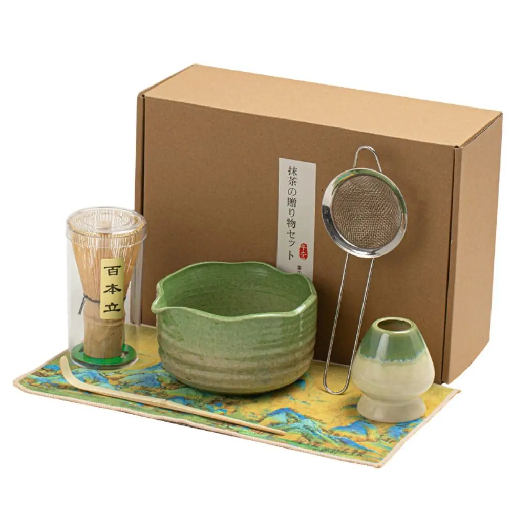 

4PCS Stirring Bamboo Ceramic Japanese Matcha Tea Set Reusable Safe Matcha Whisk Food Grade Green Tea Whisk