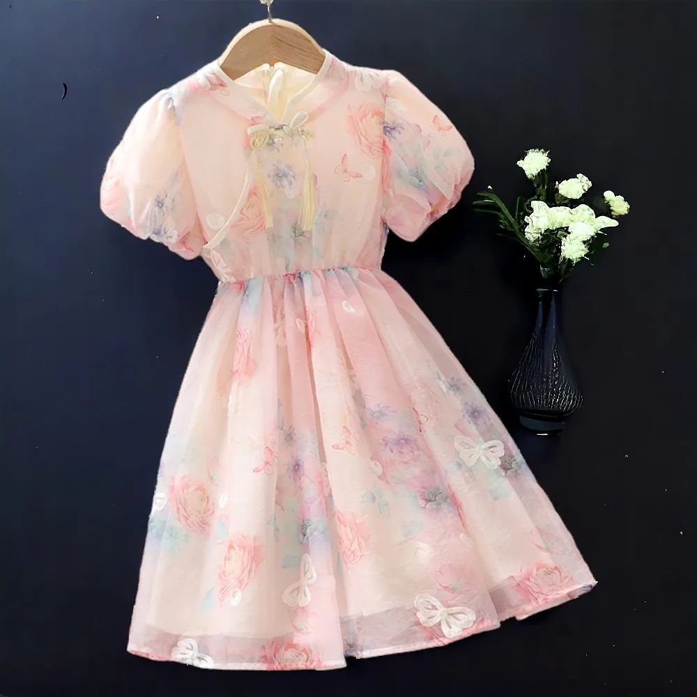 Baby Kids Bohemia Dresses for Girls Outfits Party lolita Dress Summer Short Sleeve Children Hanfu Costumes 4 6 9 10 11 12 Years